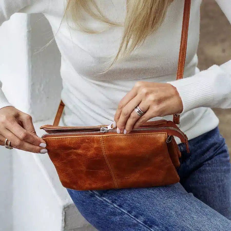 Mally Tara Leather Crossbody Bag | Toffee - KaryKase