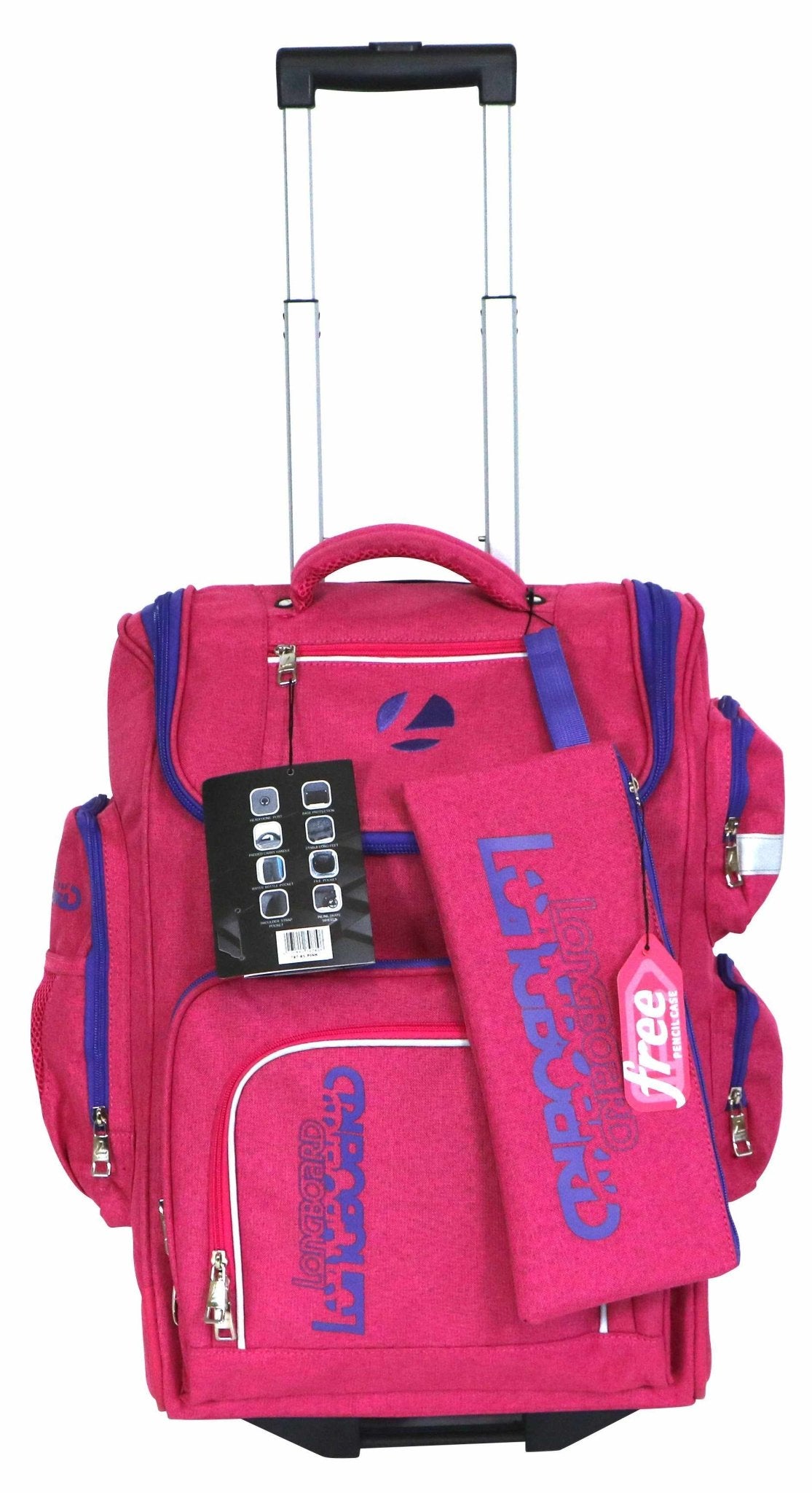 Tosca Longboard Cruiser School Trolley Backpack Pink