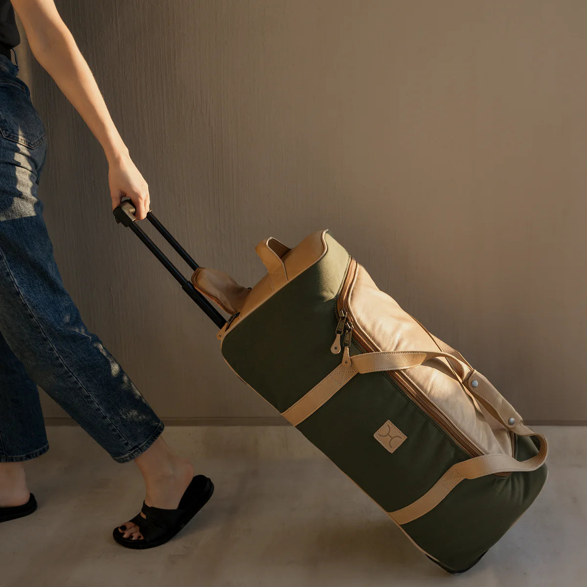 Thandana Wax Canvas & Leather Wheeled Duffel Bag