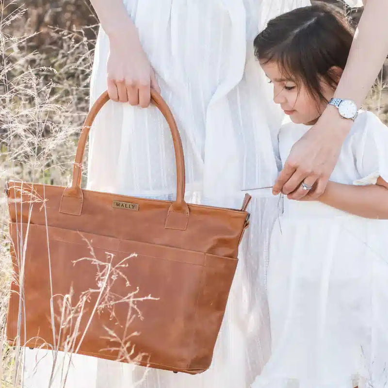 Mally Beula Leather Baby Bag | Toffee - KaryKase