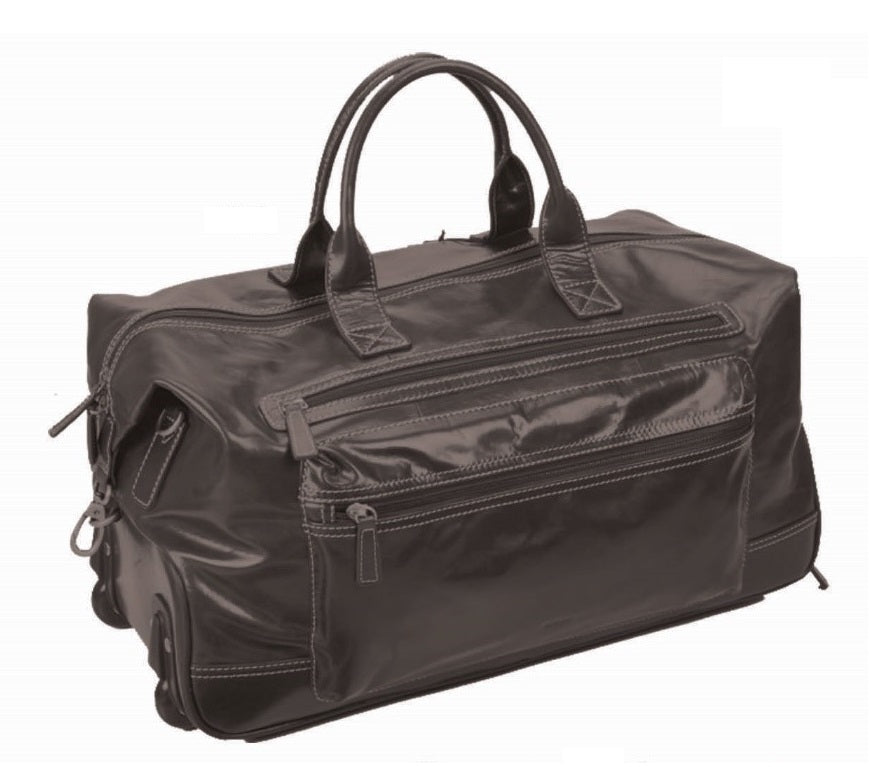 Adpel Navigator Leather Weekender Trolley Travel Duffel Bag | Black - KaryKase