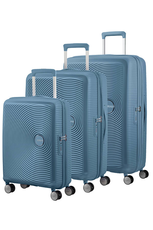 American Tourister Soundbox 3 Piece Luggage Set - Expandable | Stone Blue - KaryKase