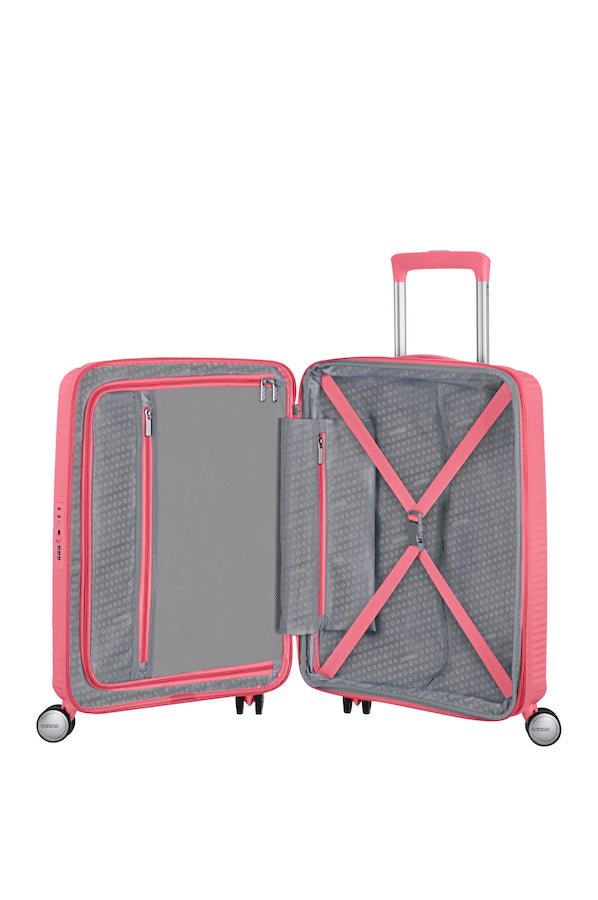 American Tourister Soundbox 55cm Cabin Spinner - Expandable | Sun Kissed Coral - KaryKase