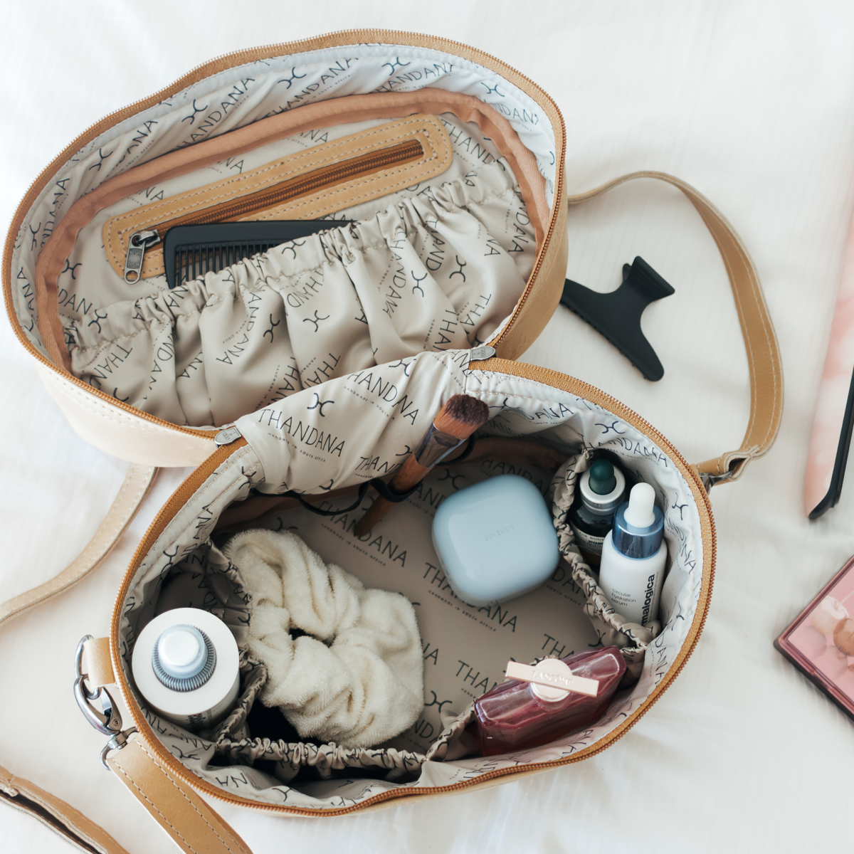 Thandana Laminated Fabric Bougie Vanity Bag | Beige