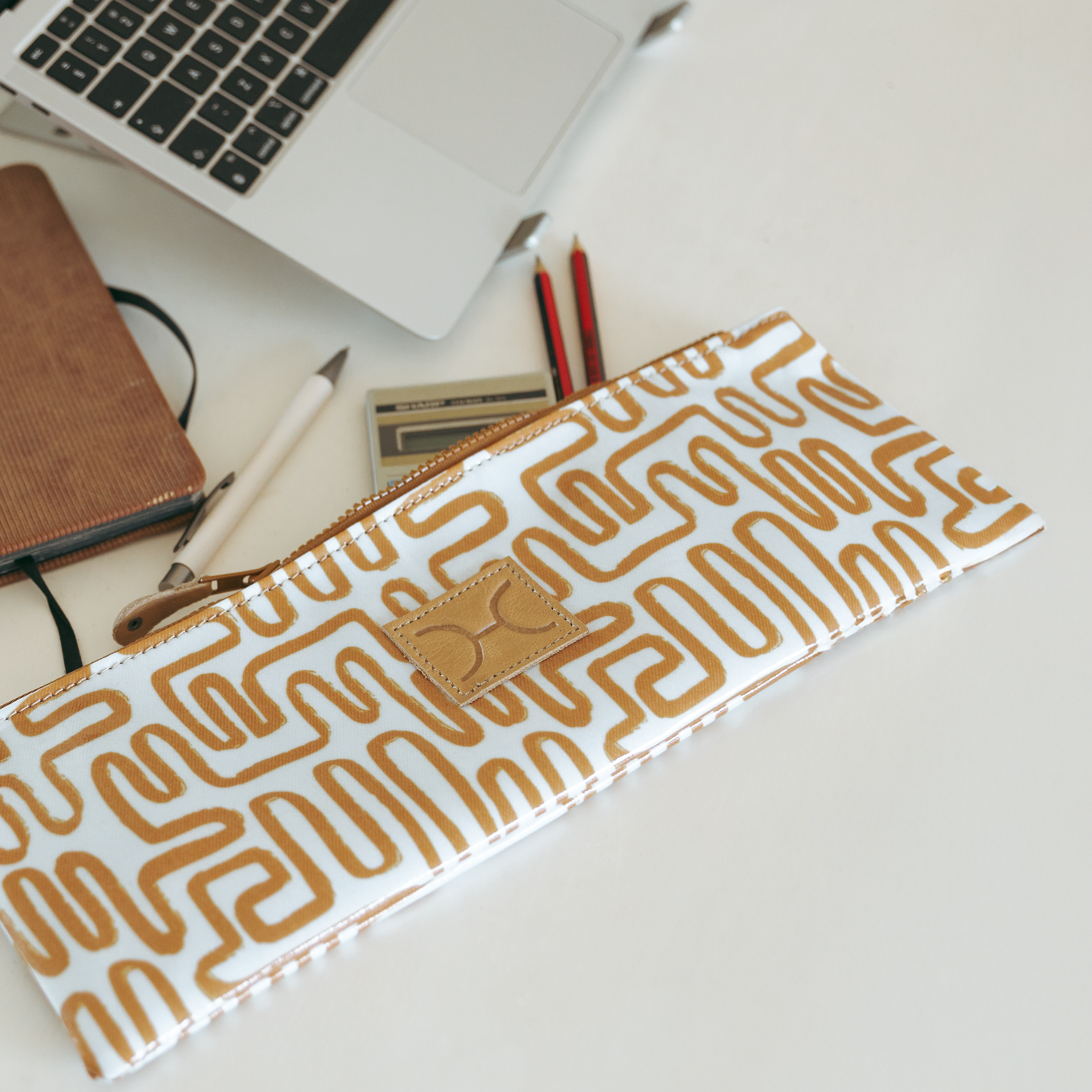 Thandana Laminated Fabric Doodle Pencil Pouch