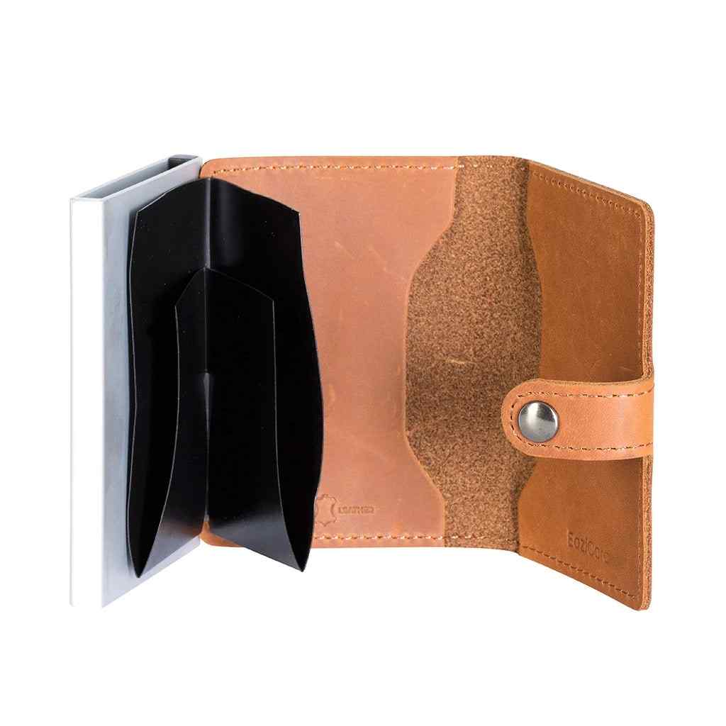 EaziCard Genuine Leather Saddle RFID Wallet | Brown/Silver - KaryKase