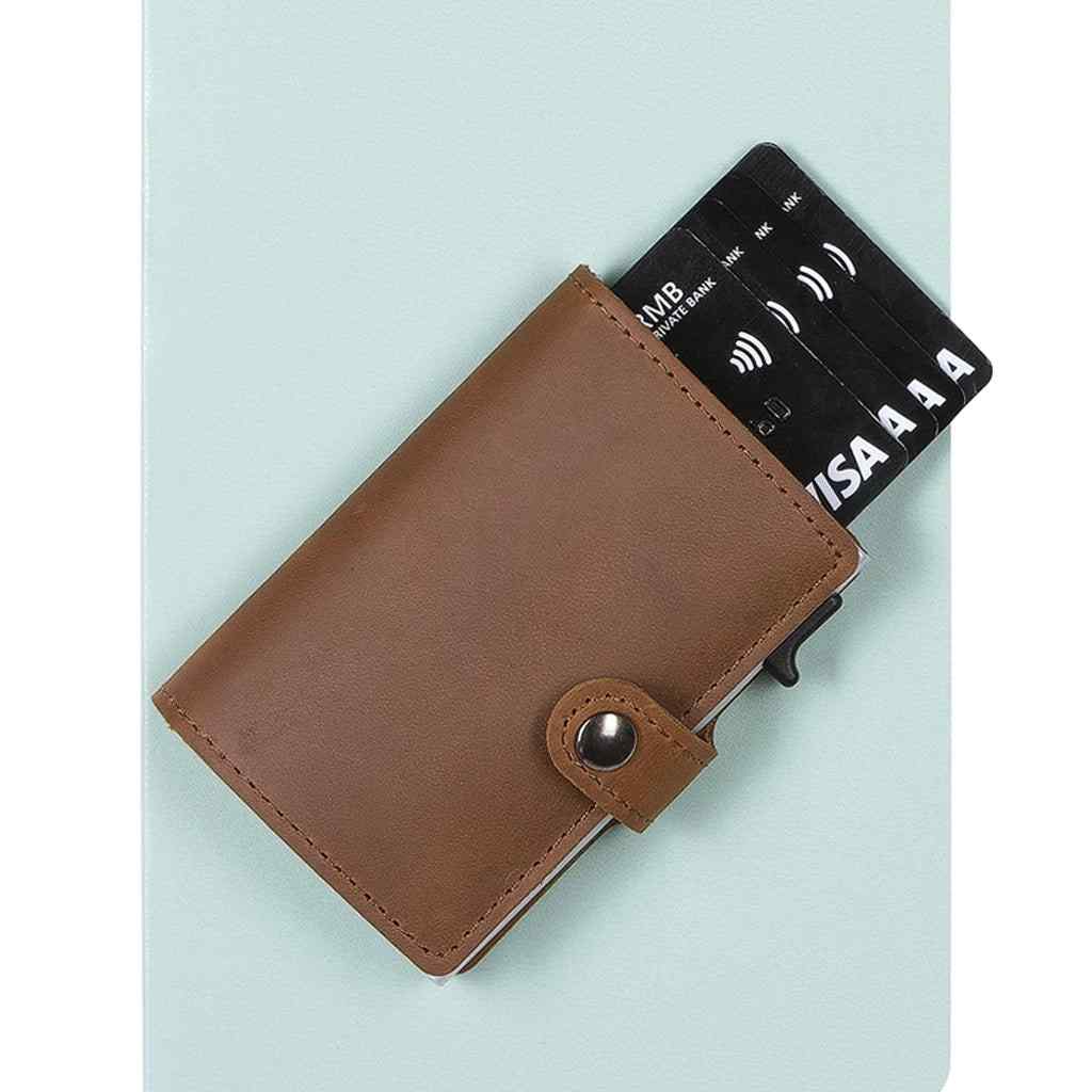 EaziCard Genuine Leather Saddle RFID Wallet | Brown/Silver - KaryKase