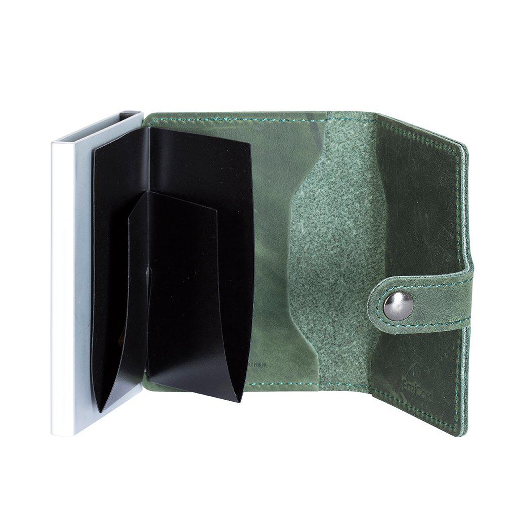 EaziCard Genuine Leather Saddle RFID Wallet | Green/Silver - KaryKase