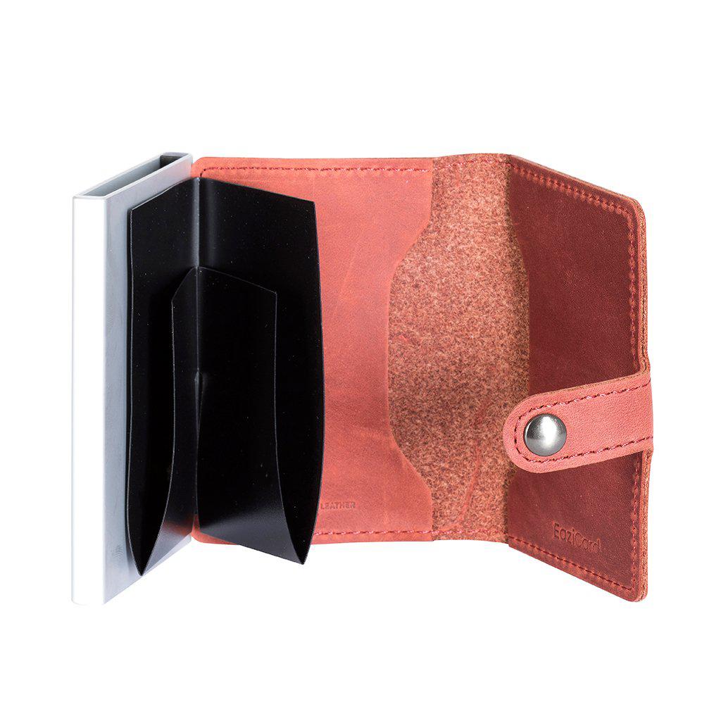 EaziCard Genuine Leather Saddle RFID Wallet | Red/Silver - KaryKase