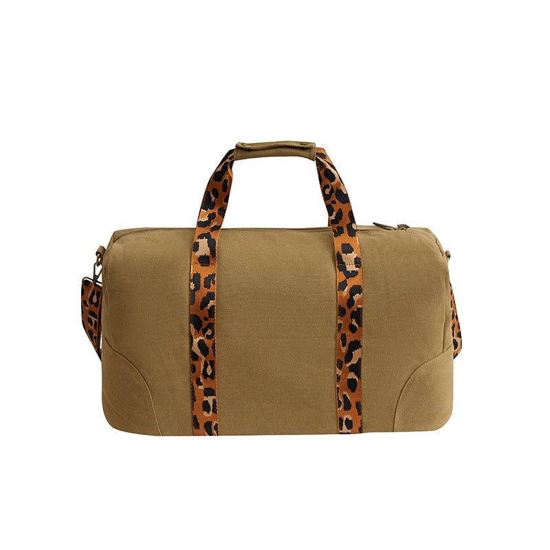 Escape Classic Canvas BAGE038BR Weekender Bag With Animal Print Straps – Light Brown - KaryKase