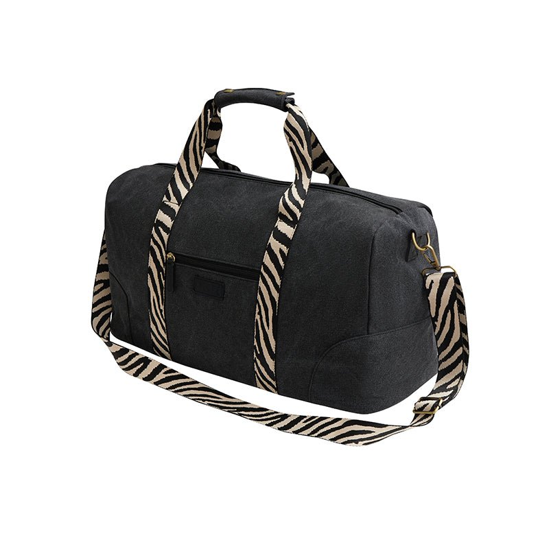 Escape Classic Canvas Weekender Bag With Zebra Print Straps – Black - KaryKase