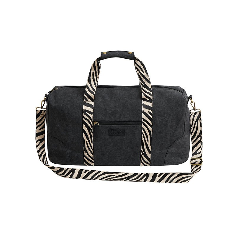 Escape Classic Canvas Weekender Bag With Zebra Print Straps – Black - KaryKase