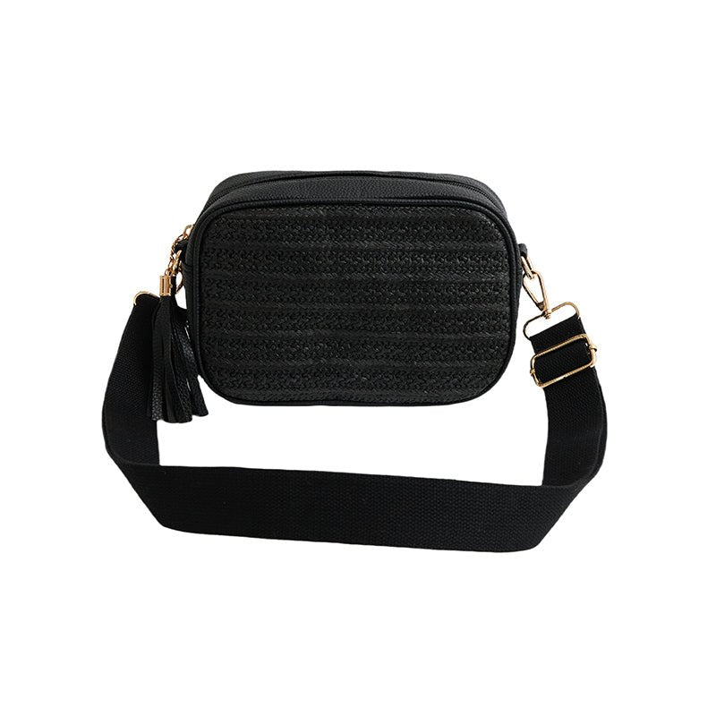 Escape Crossbody Rafia Weave Bag | Black - KaryKase