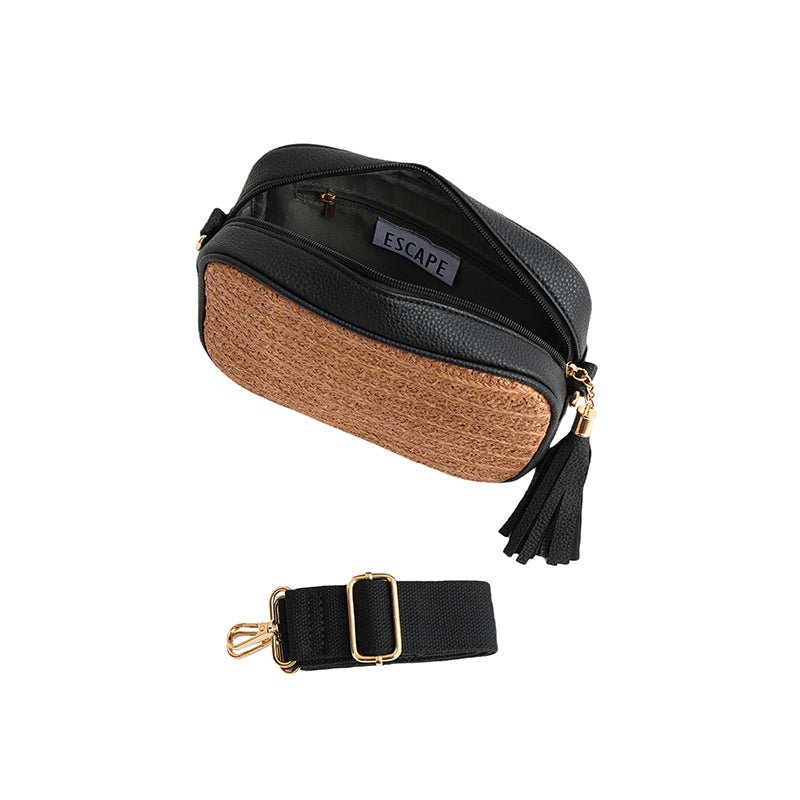 Escape Crossbody Rafia Weave Bag | Brown & Black - KaryKase