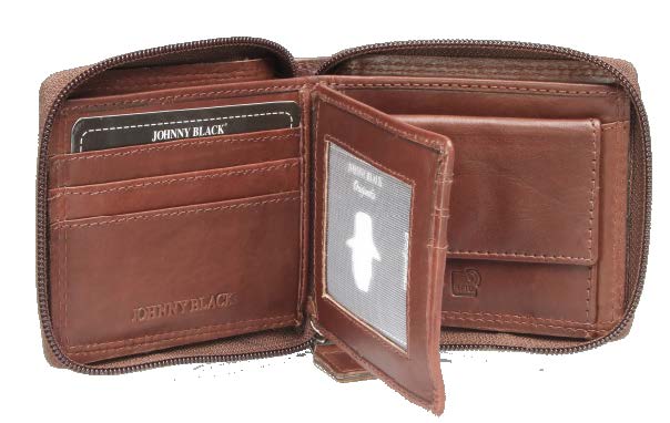 Johnny Black Bavaria Zip Around Leather Wallet - RFID | Brown - KaryKase