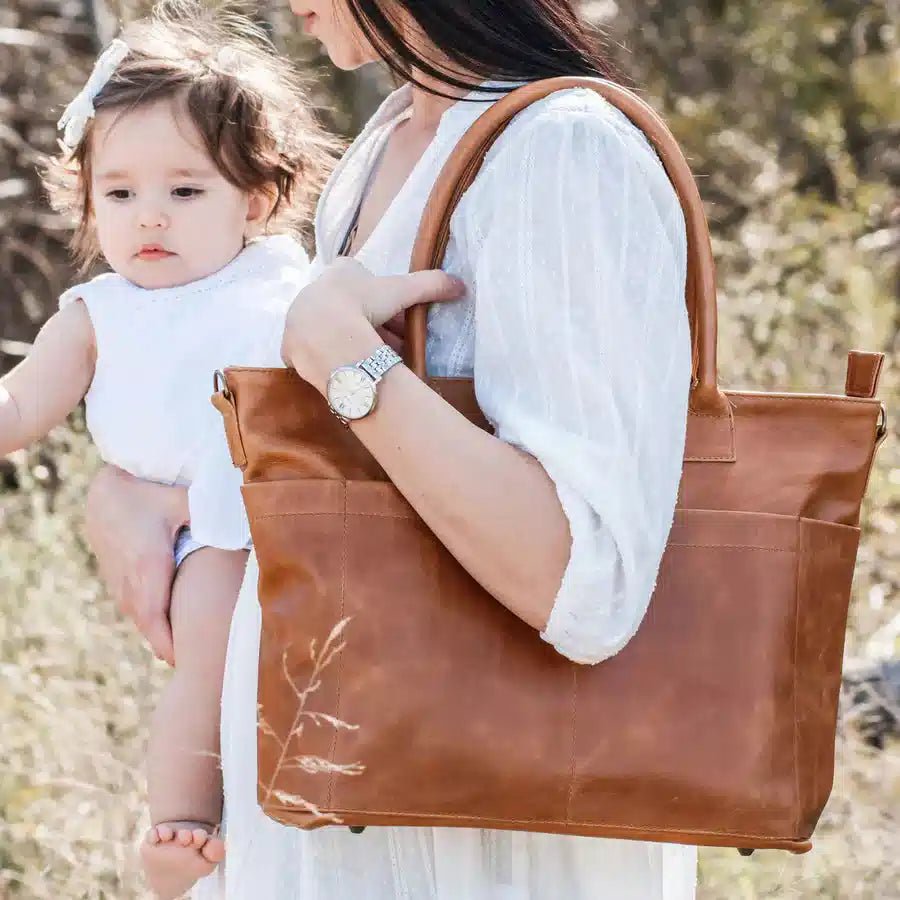 Mally Beula Leather Baby Bag | Toffee - KaryKase