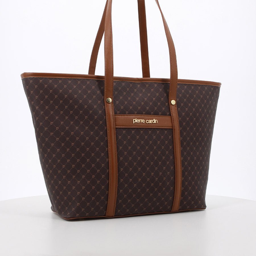 Pierre Cardin Guliana Core Logo Tote Handbag | Brown Tan - KaryKase