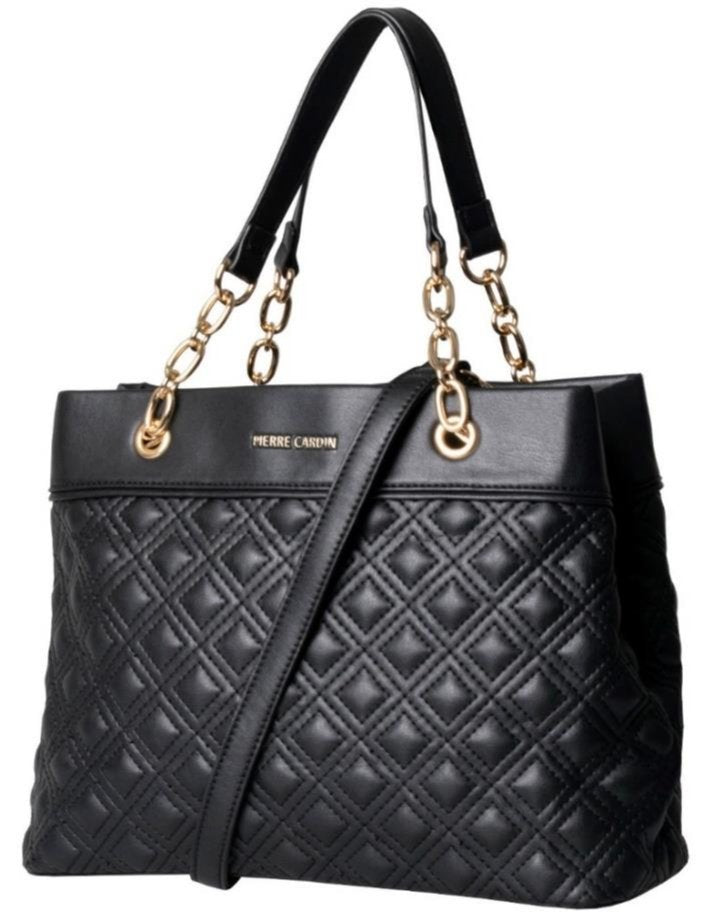 Pierre Cardin Kylie Chain Quilted Satchel Handbag | Black - KaryKase