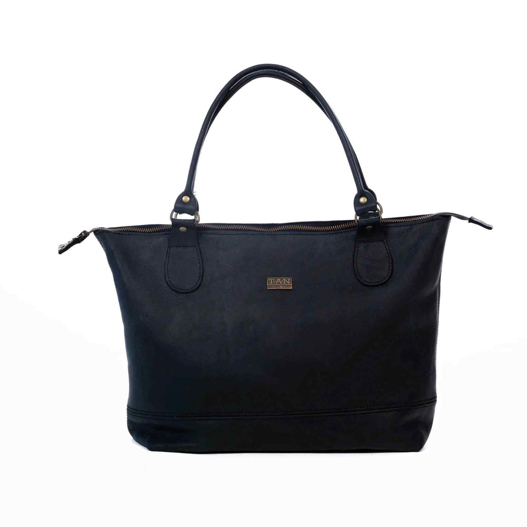 Tan Leather Goods - Daisy Leather Handbag | Black - KaryKase