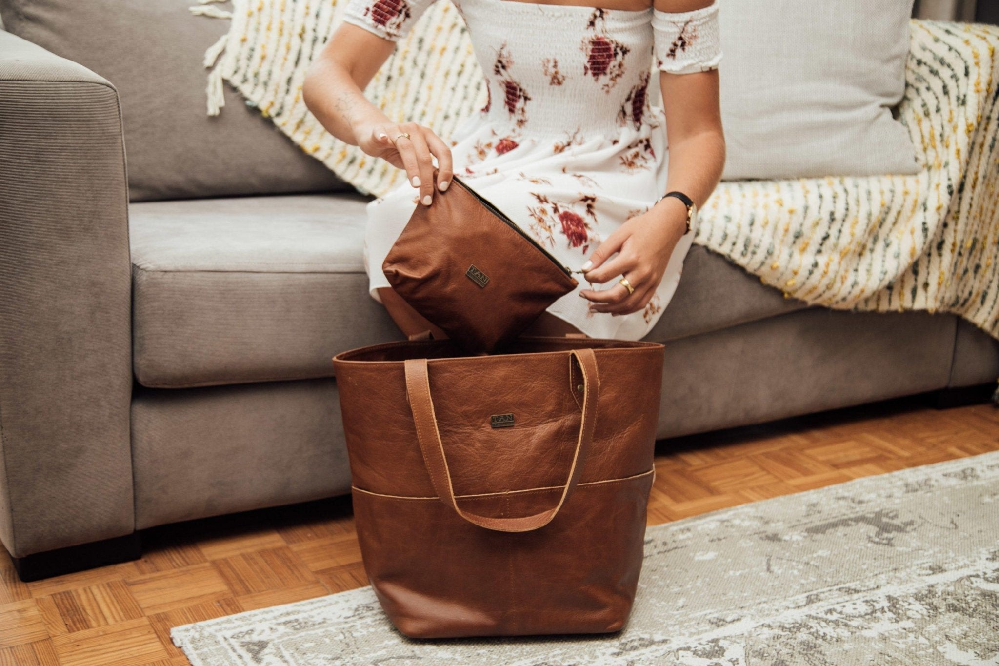 Tan Leather Goods - Emma Leather Handbag | Pecan - KaryKase