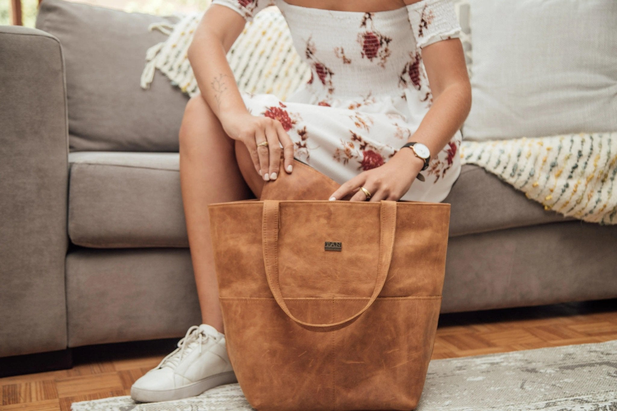 Tan Leather Goods - Emma Leather Handbag | Toffee - KaryKase