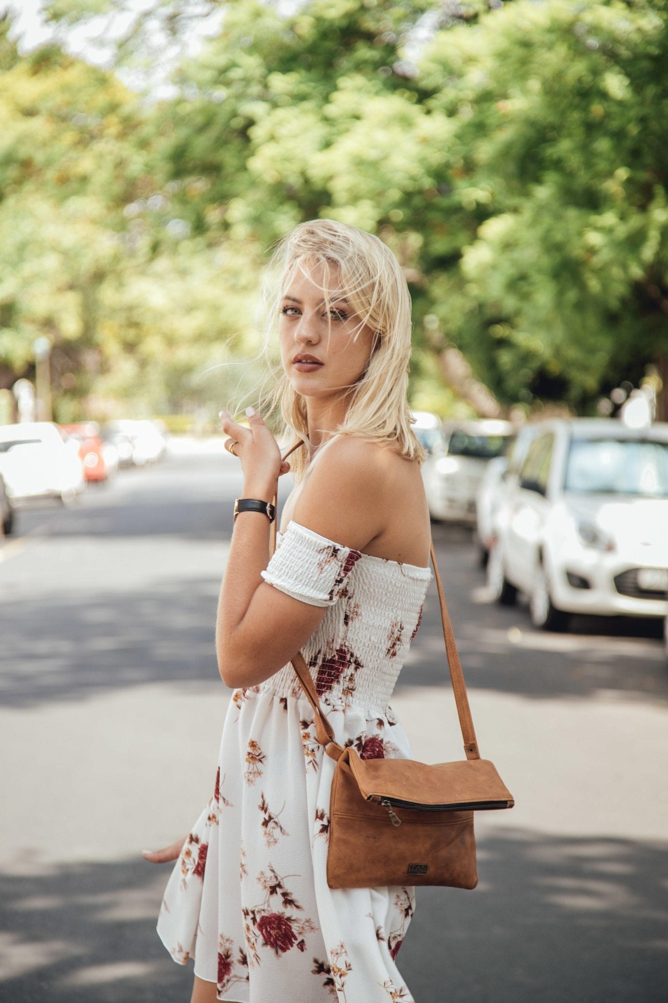 Tan Leather Goods - Nina Leather Sling Bag | Toffee - KaryKase