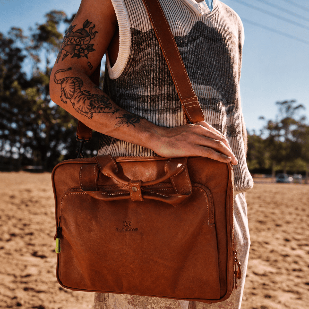 Thandana 15" Slimline Leather Laptop Bag - KaryKase