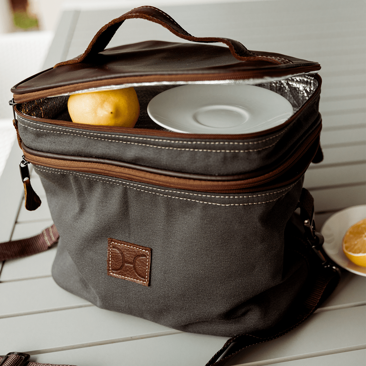 Thandana Canvas & Leather Double Decker Cooler Bag - KaryKase