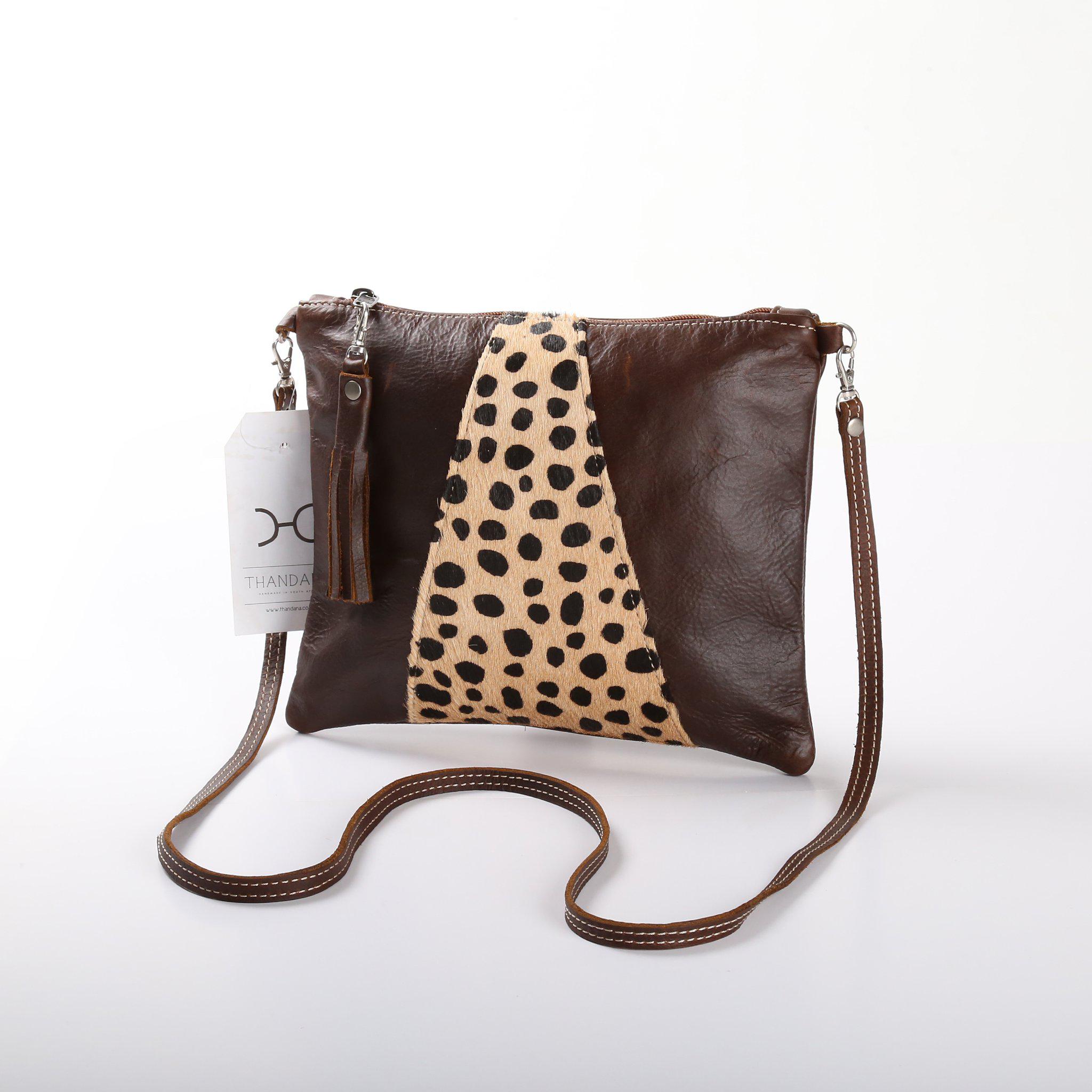 Thandana Crossover Animal Print Leather Handbag | Tobacco Cheetah Print - KaryKase