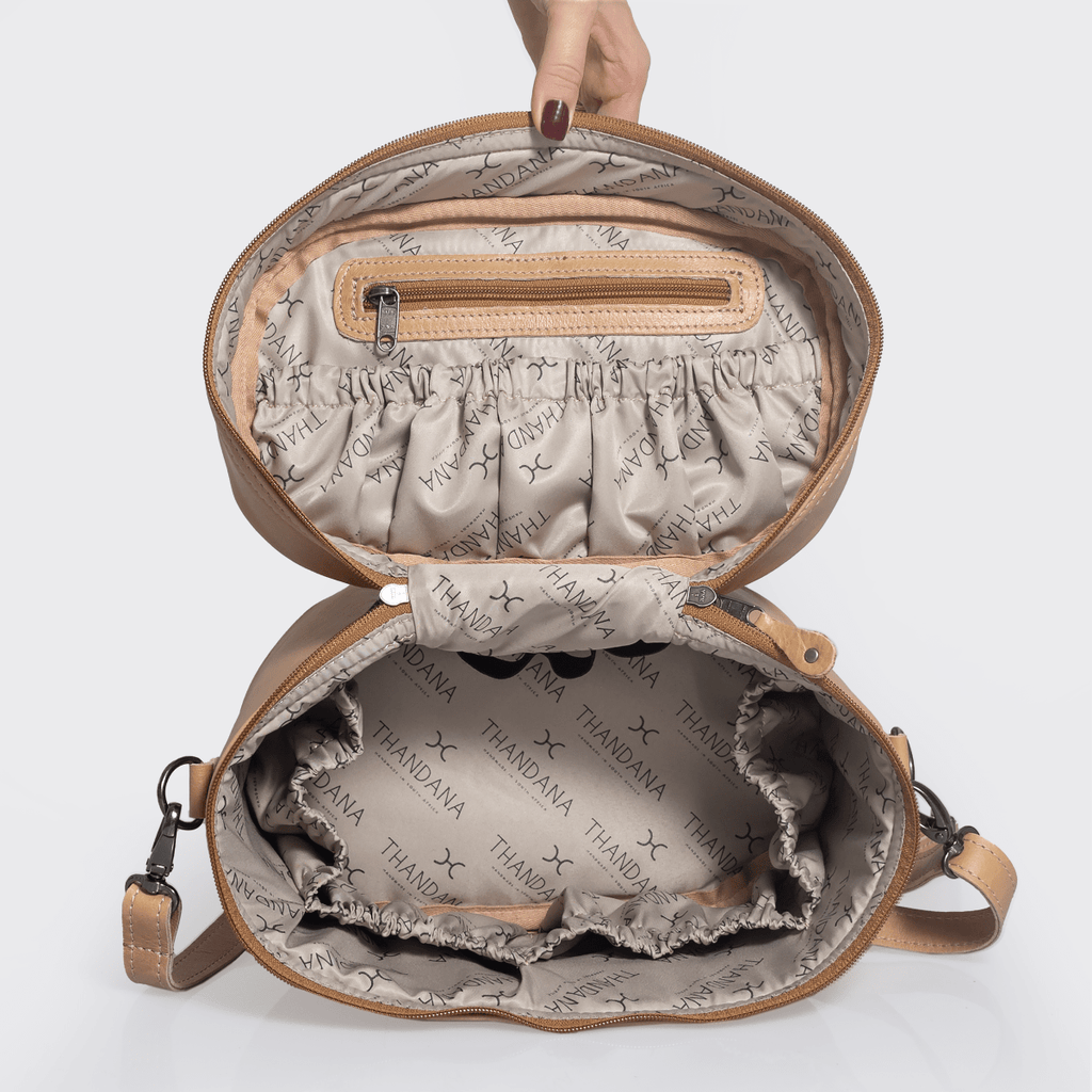 Thandana Laminated Fabric Bougie Vanity Bag | Beige - KaryKase