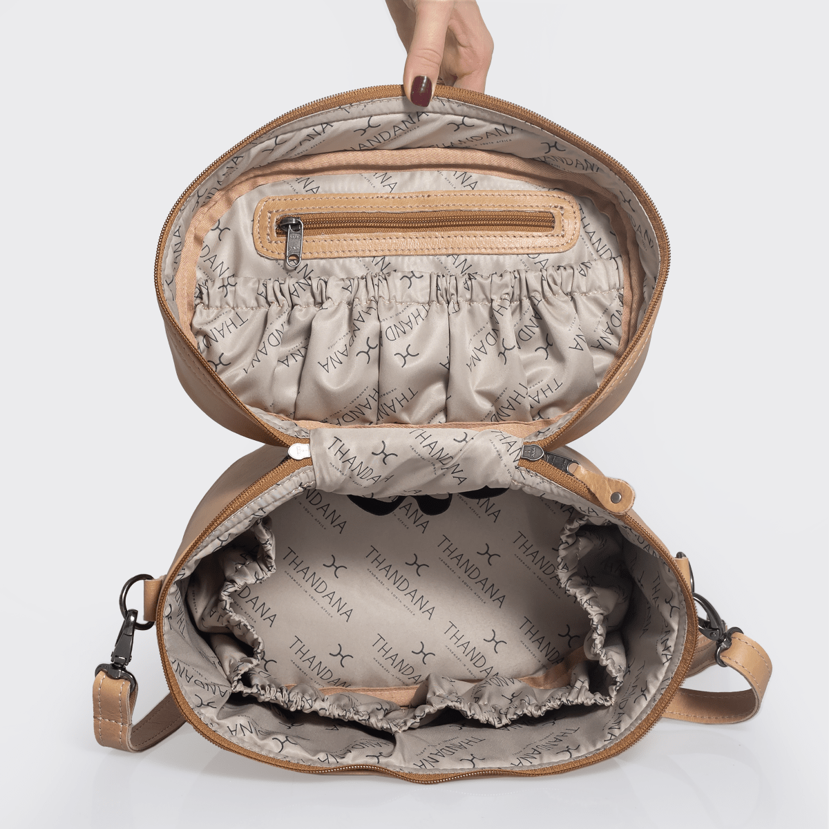 Thandana Laminated Fabric Bougie Vanity Bag | Beige - KaryKase