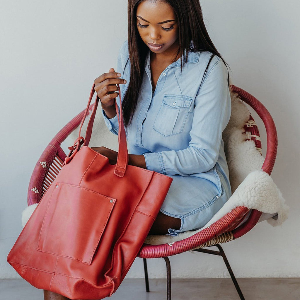 Thandana Leather Laptop Tote Handbag - KaryKase
