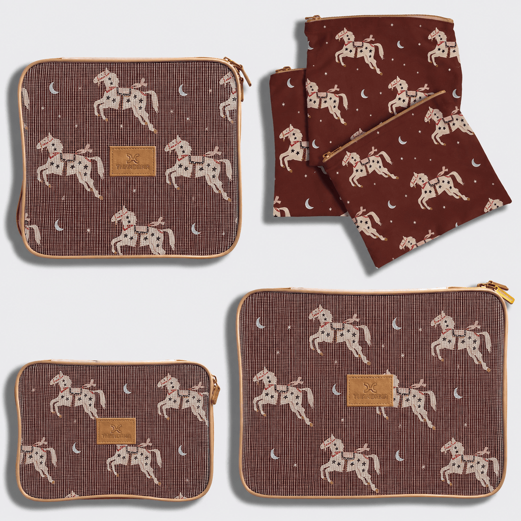 Thandana Travel Luggage Organiser Pods - 6 Piece Set | Midnight Pony - Cherry - KaryKase