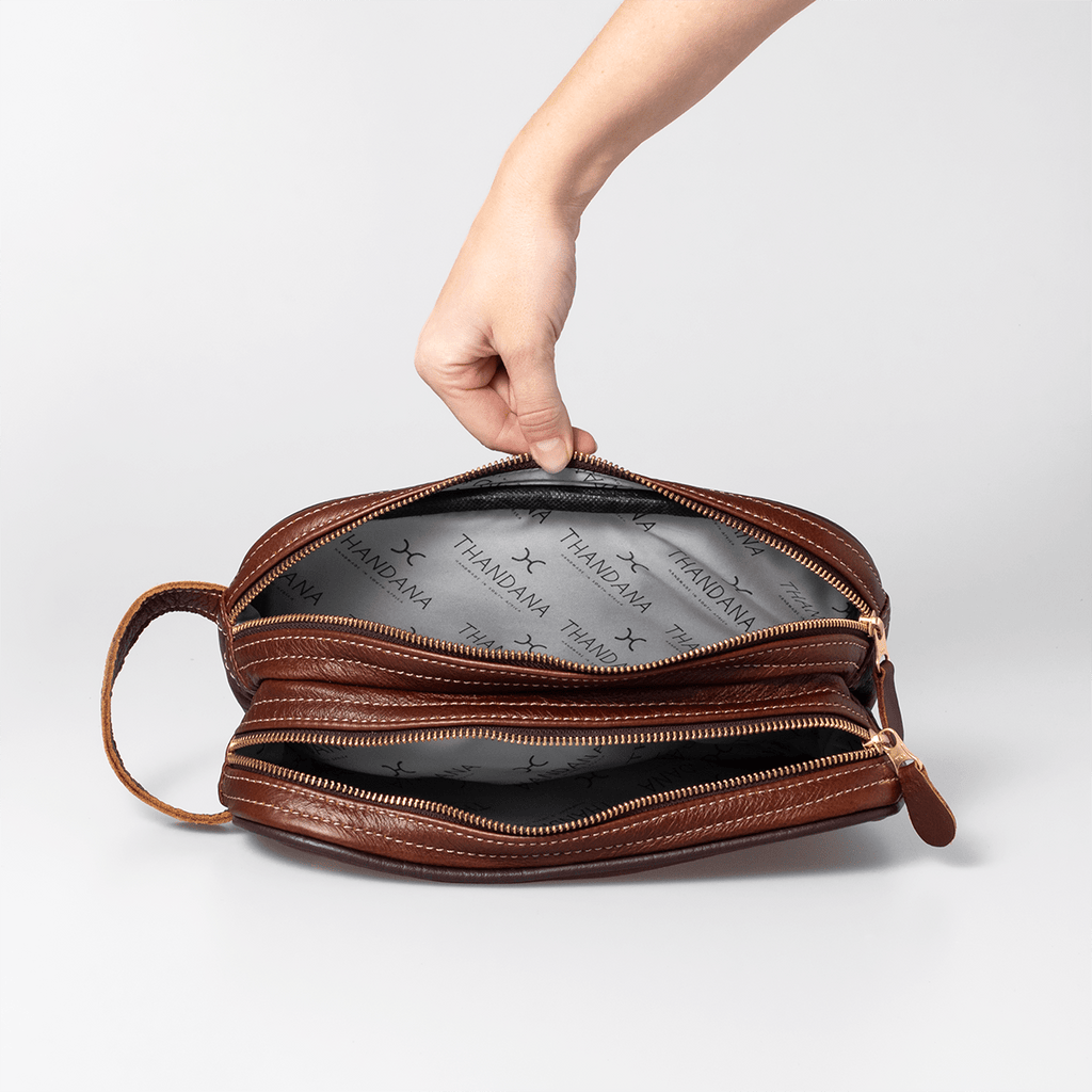 Thandana Womens Double Zip Vanity Leather Case - KaryKase