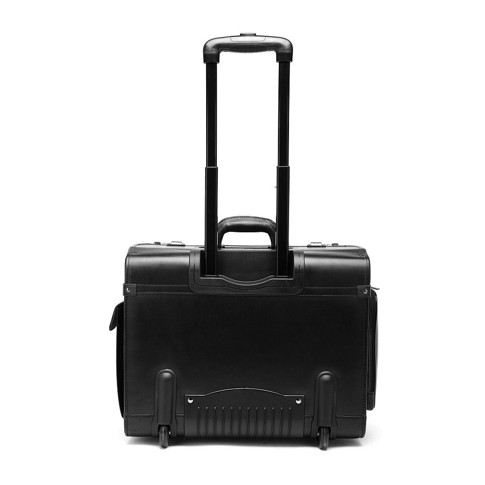 Tosca Leather Laptop Pilot Case With Wheels | Black - KaryKase