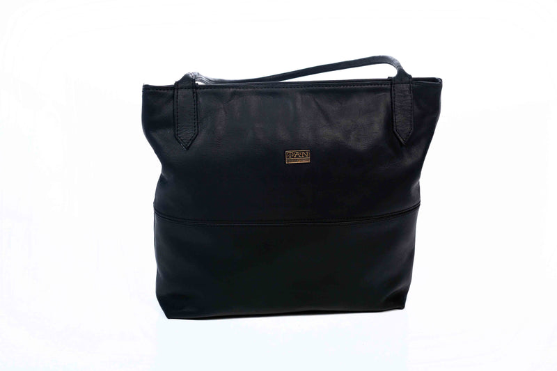 Tan Leather Goods - Ashley Leather Handbag | Black - KaryKase