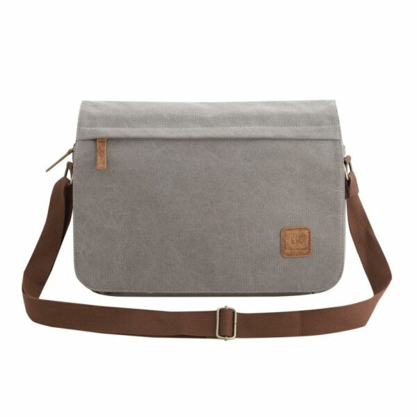 Escape Classic Canvas Messenger Bag | Light Grey with Brown Trim - KaryKase