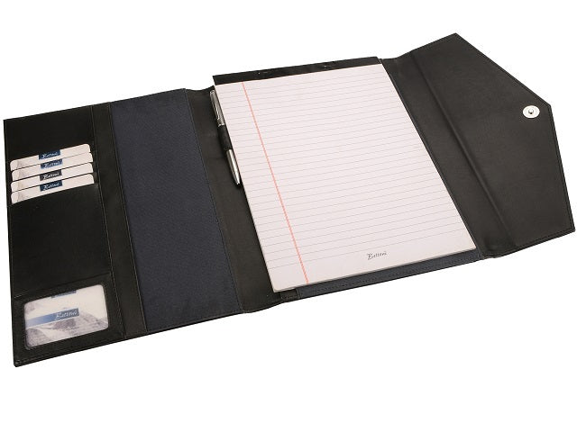 Adpel Ascot Leather A4 Stanford Tri Fold Folder | Black - KaryKase