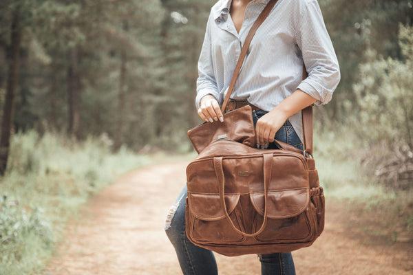 Tan Leather Goods - Joanie Leather Nappy Bag | Pecan - KaryKase