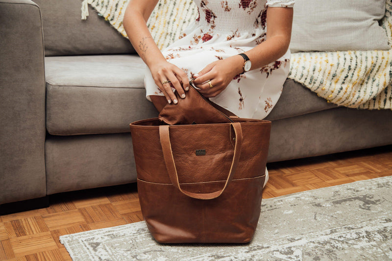 Tan Leather Goods - Emma Leather Handbag | Pecan - KaryKase