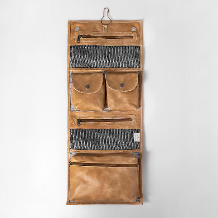 Thandana Roll Up Leather Toiletry Bag With Hook | Hazelnut - KaryKase