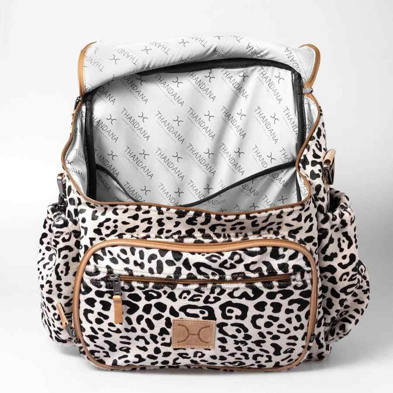 Thandana Leather Animal Printed Leather Nappy Backpack | Wild Cat Print - KaryKase