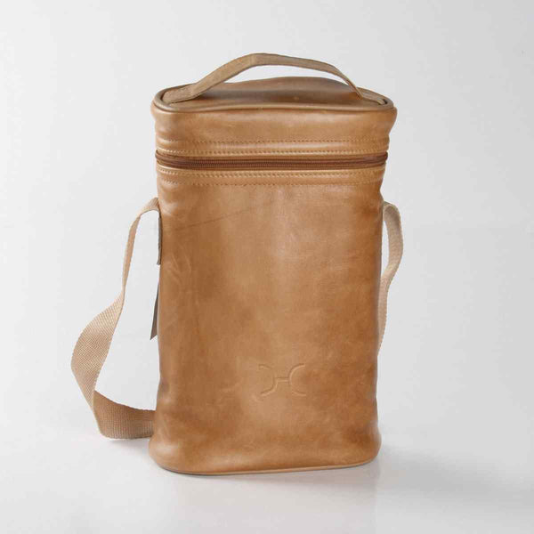 Thandana Leather Wine Cooler Double Carry Bag | Hazelnut - KaryKase