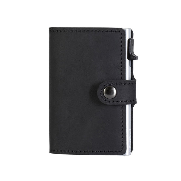EaziCard Genuine Leather Saddle RFID Wallet | Black/Silver - KaryKase