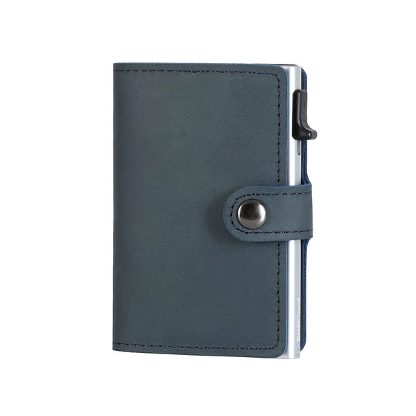 EaziCard Genuine Leather Saddle RFID Wallet | Blue/Silver - KaryKase