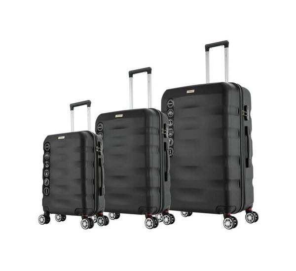 Tosca Mykonos 3 Piece Luggage Trolley Set | Black - KaryKase